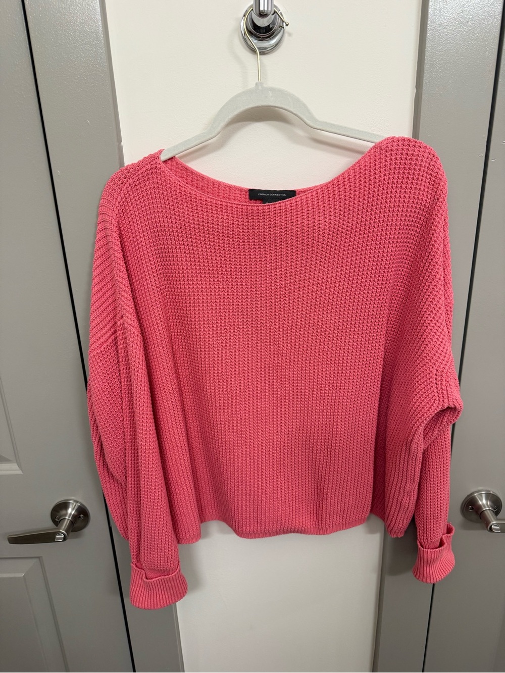 French Connection Coral Pink Waffle Knit Scoop Neck Sweater